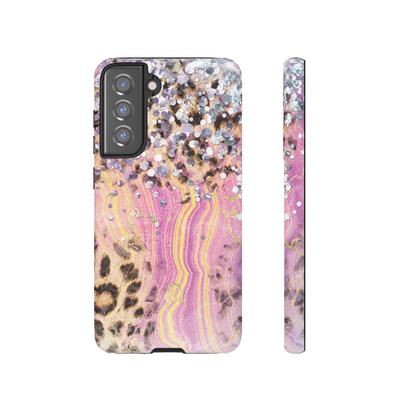 Crystal Glam Leopard - Samsung Galaxy Series Case with Glitter and Gem Accents