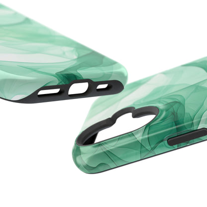 Translucent Flowing Green Fabric MagSafe iPhone Case – Elegant Fluid Design