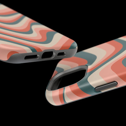 Groovy Waves MagSafe iPhone Case – Retro 70s-Inspired Stripes in Coral, Cream, and Teal