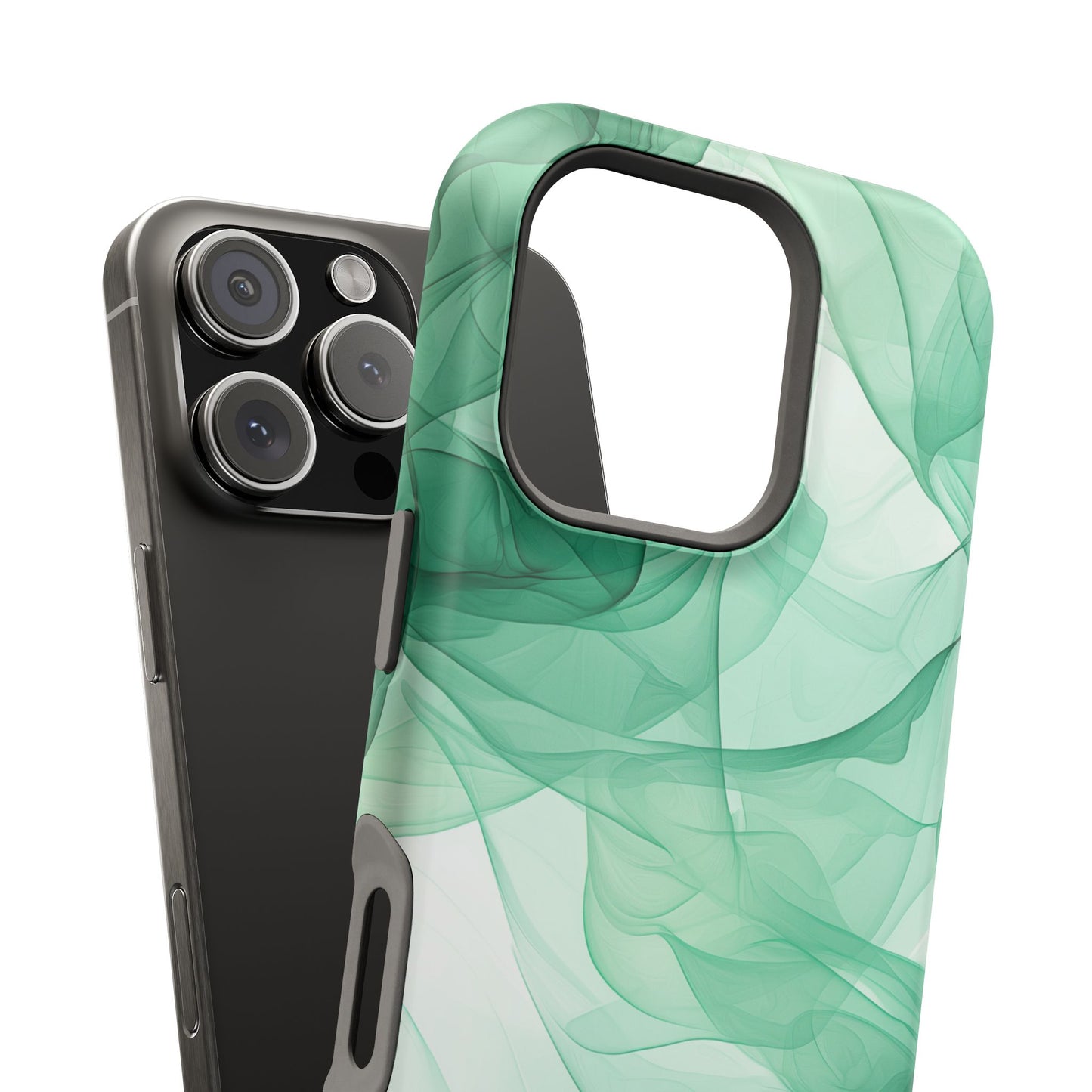 Translucent Flowing Green Fabric MagSafe iPhone Case – Elegant Fluid Design