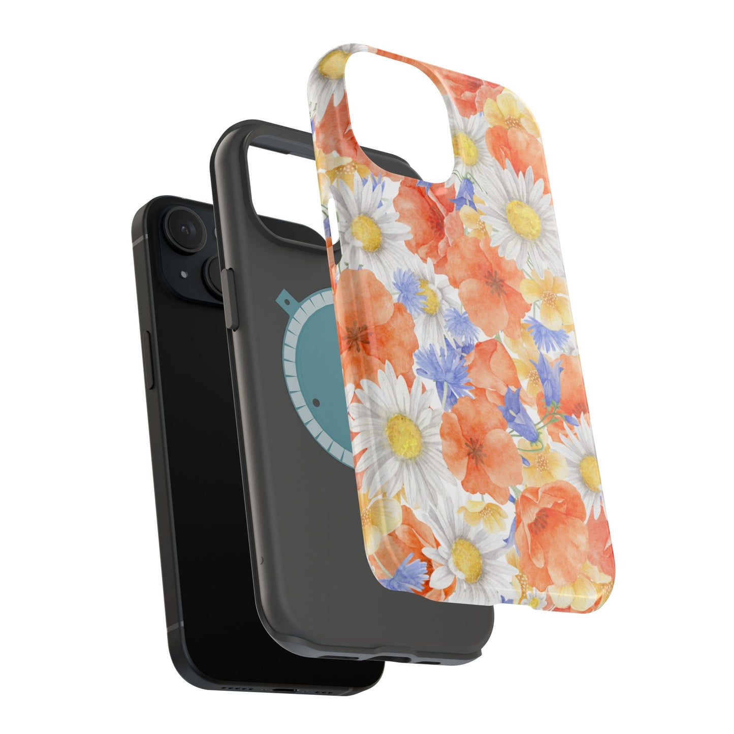 Watercolor Wildflower Pattern MagSafe iPhone Case – Durable Matte Finish with Daisy, Poppy & Cornflower Design