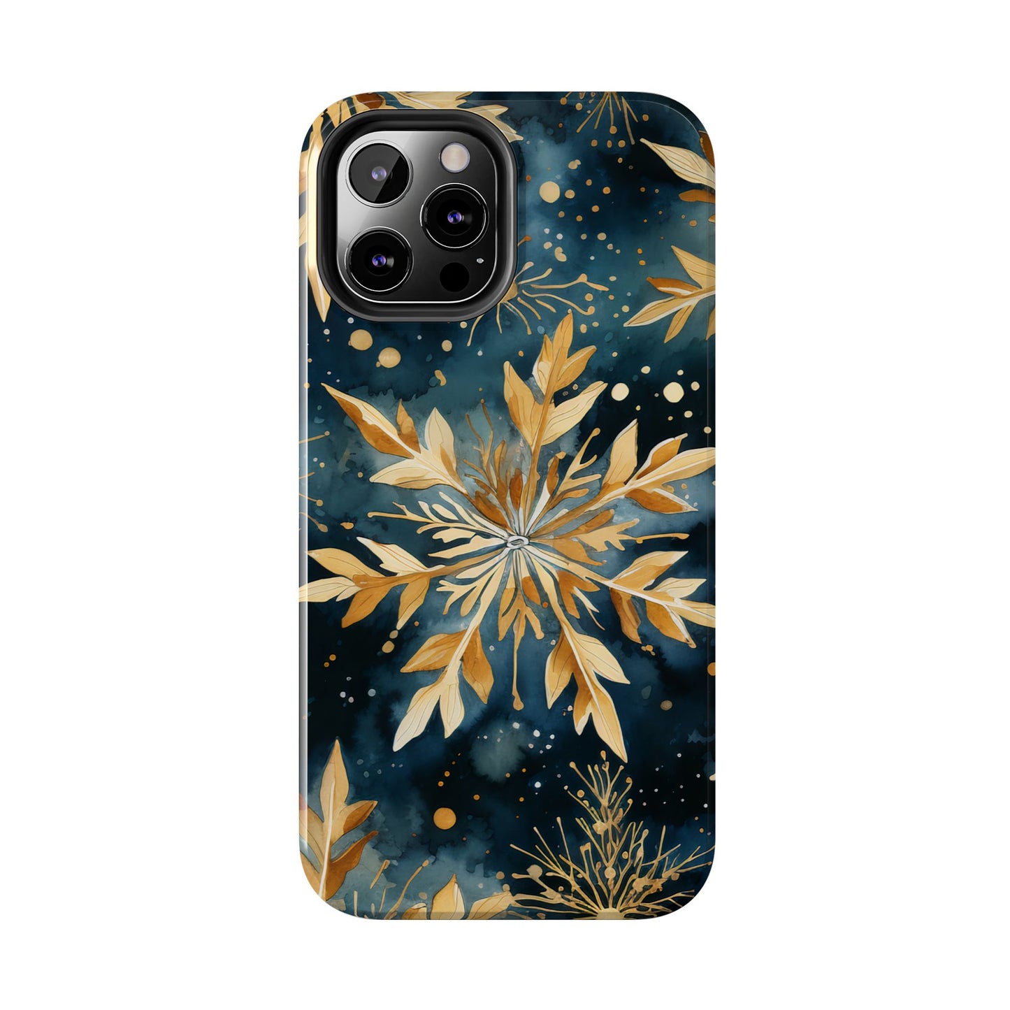 Gold Floral Snowflakes on Midnight Blue - iPhone Series Case