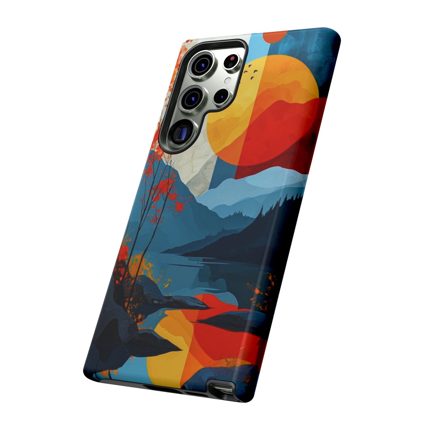 Abstract Autumn Landscape Samsung Galaxy Case – Bold Colorful Sunset Design, Dual-Layer Protection