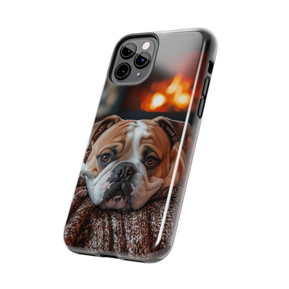 Cozy Bulldog iPhone Case – Fireside-Inspired Protective Cover Description: