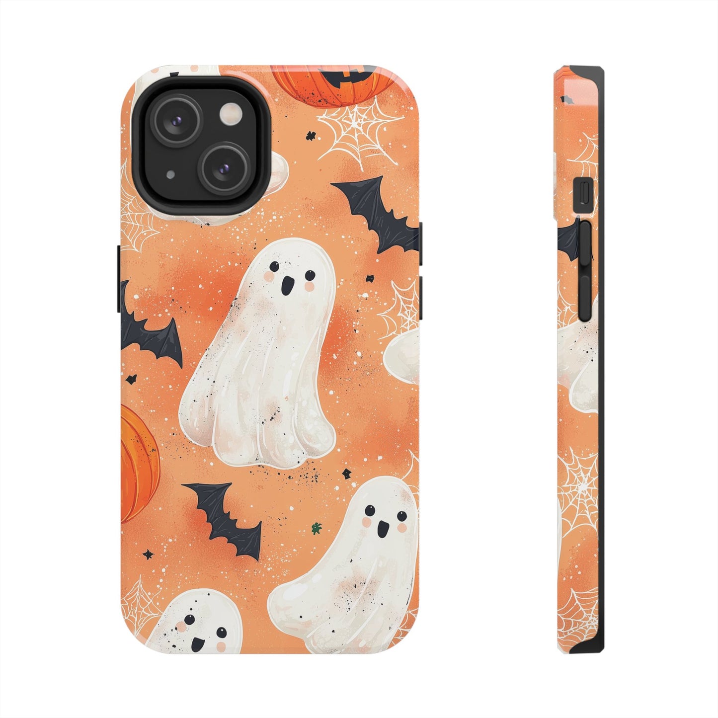 Spooky Cute Ghost iPhone Case – Halloween Ghosts, Pumpkins, Bats & Cobwebs Design - BOGO Cases