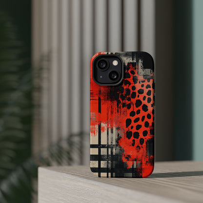 MagSafe iPhone Case: Cheetah Plaid – Red & Black Pattern