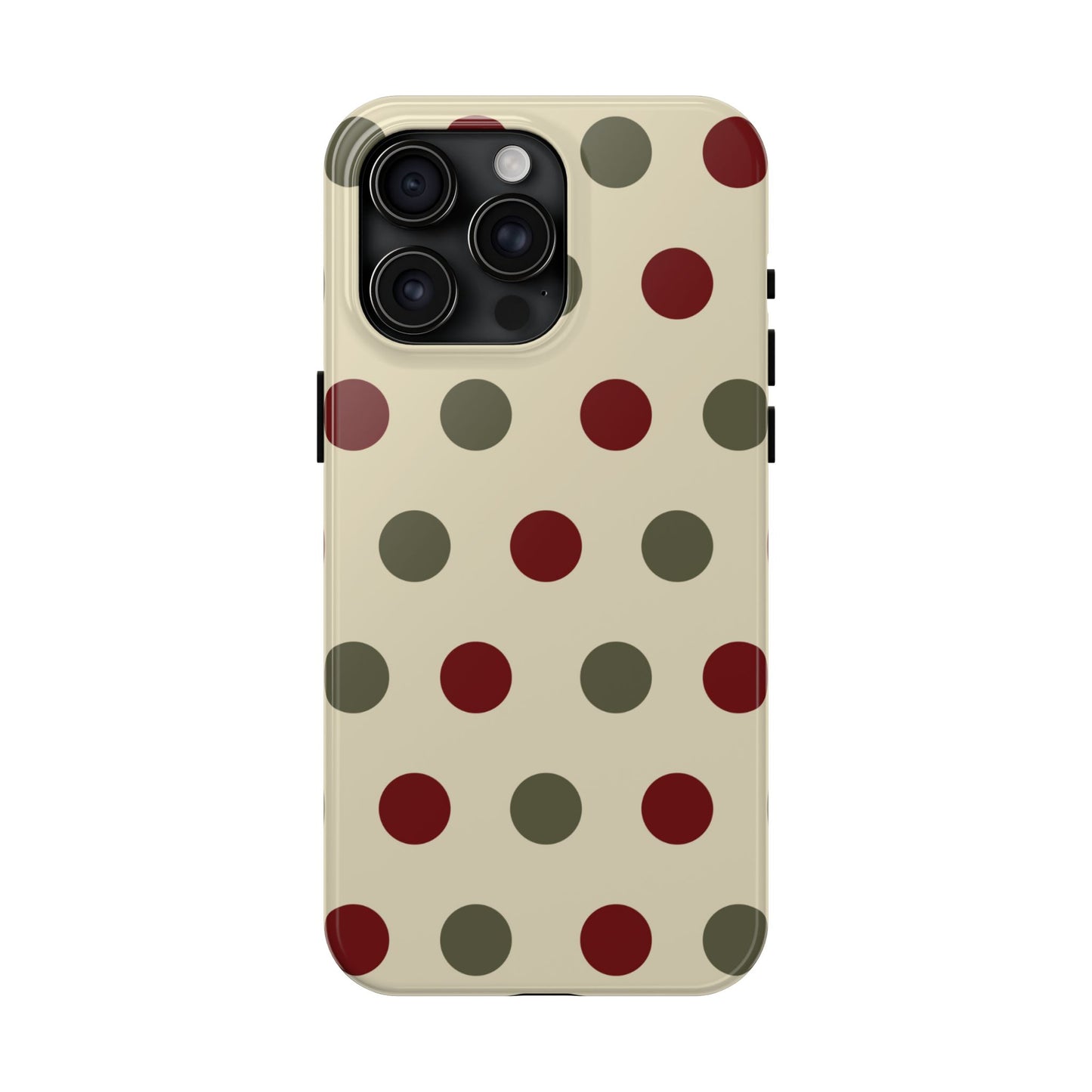 Red & Green Polka Dots on Cream – iPhone Case