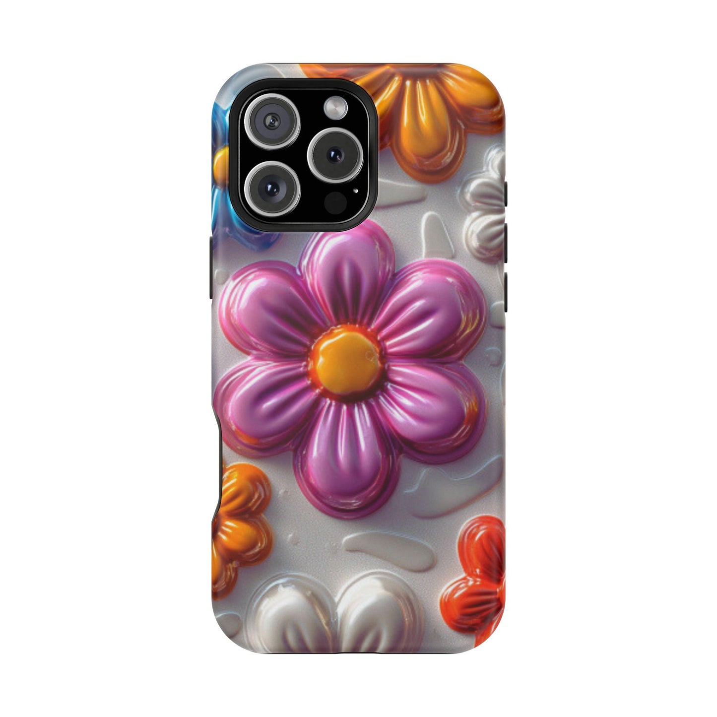 Glossy 3D Floral MagSafe iPhone Case – Colorful Flower Pattern, Durable Protection