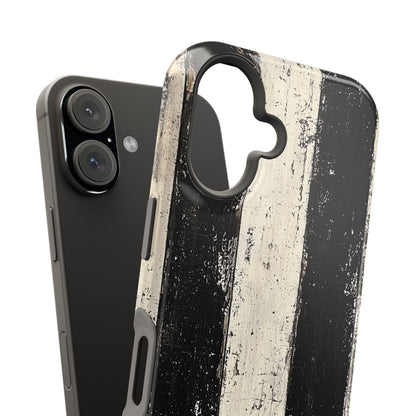 Vintage Vertical Stripe MagSafe iPhone Case - Black & White Grunge Design