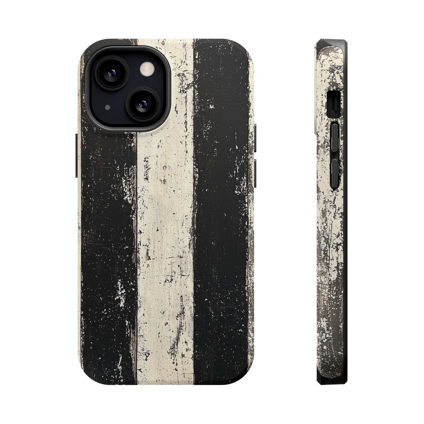 Vintage Vertical Stripe MagSafe iPhone Case - Black & White Grunge Design