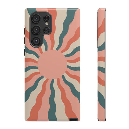 Retro Sunburst Samsung Galaxy Case – Bold 70s-Inspired Waves in Coral, Teal, and Cream