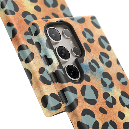 Sunset Watercolor Leopard Print Tough Samsung Galaxy Case – Artistic Animal Pattern with Dual-Layer Protection