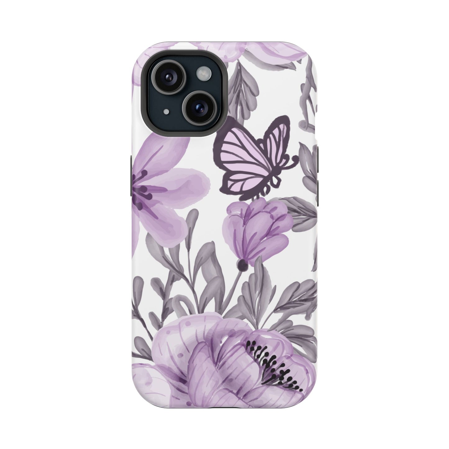 Lavender Bloom Butterfly MagSafe iPhone Case – Delicate Floral Design with Watercolor Details