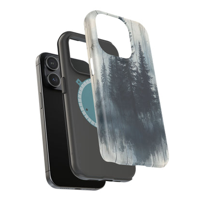 Rustic Pine Forest MagSafe iPhone Case - Blue Toned Woodland Design