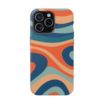 Retro Vibe Wavy Stripes MagSafe iPhone Case – 70s-Inspired in Teal, Orange, and Rust