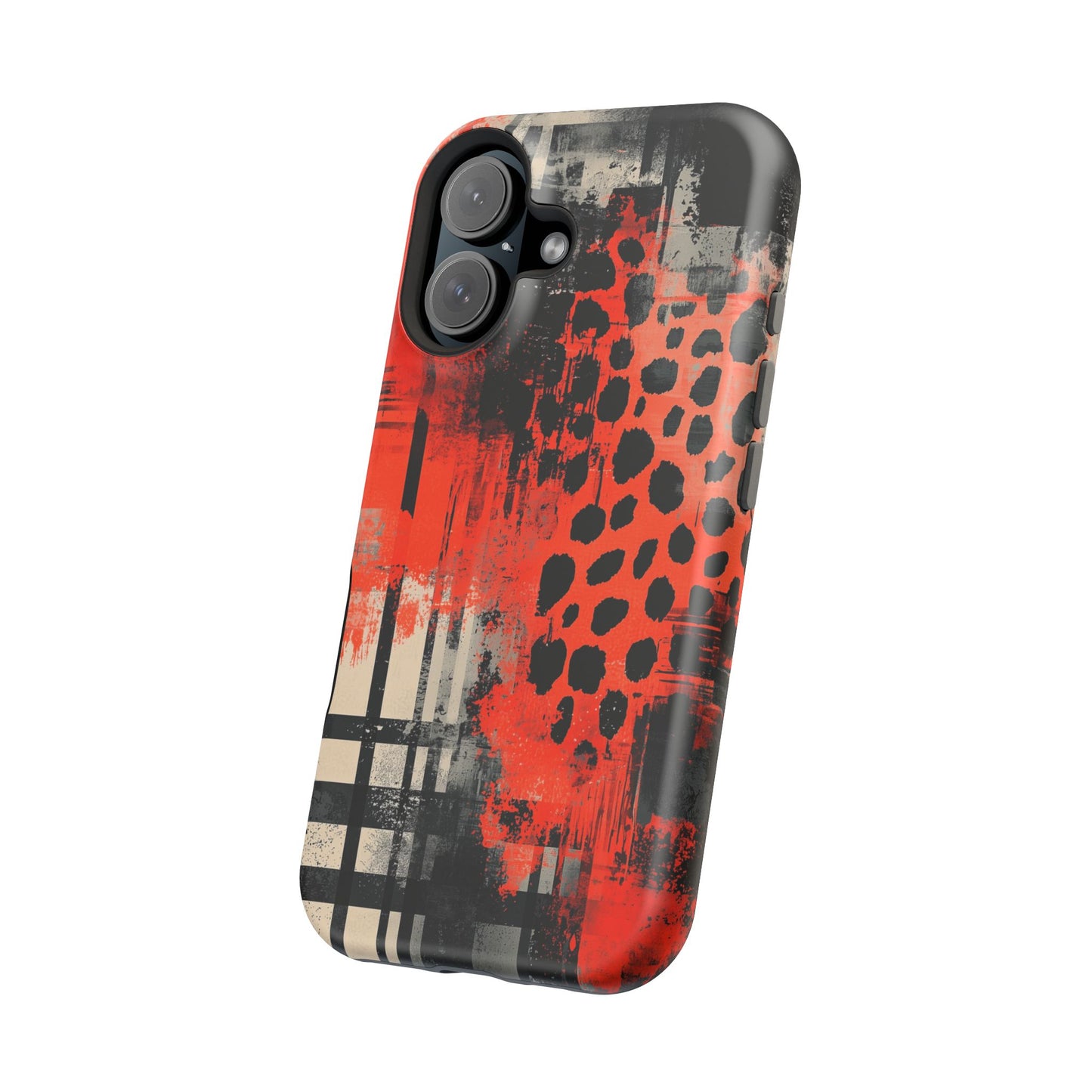 MagSafe iPhone Case: Cheetah Plaid – Red & Black Pattern