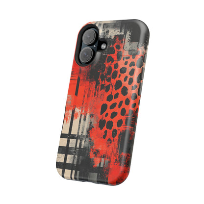 MagSafe iPhone Case: Cheetah Plaid – Red & Black Pattern