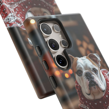 Cozy Bulldog in Sweater Samsung Galaxy Case – Festive Fireplace Protective Cove