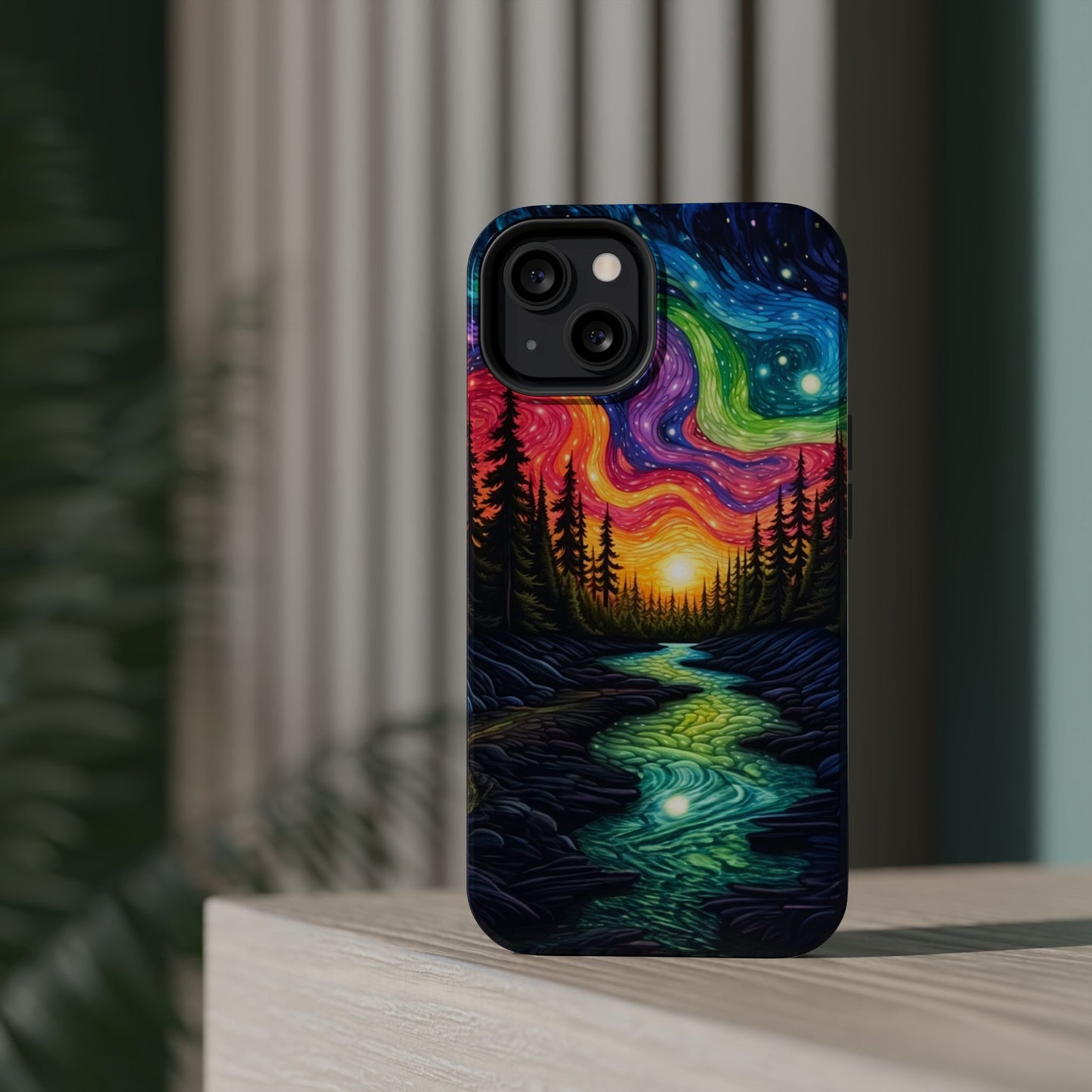 Celestial Nightscape MagSafe iPhone Case – Vibrant River and Starry Sky Design