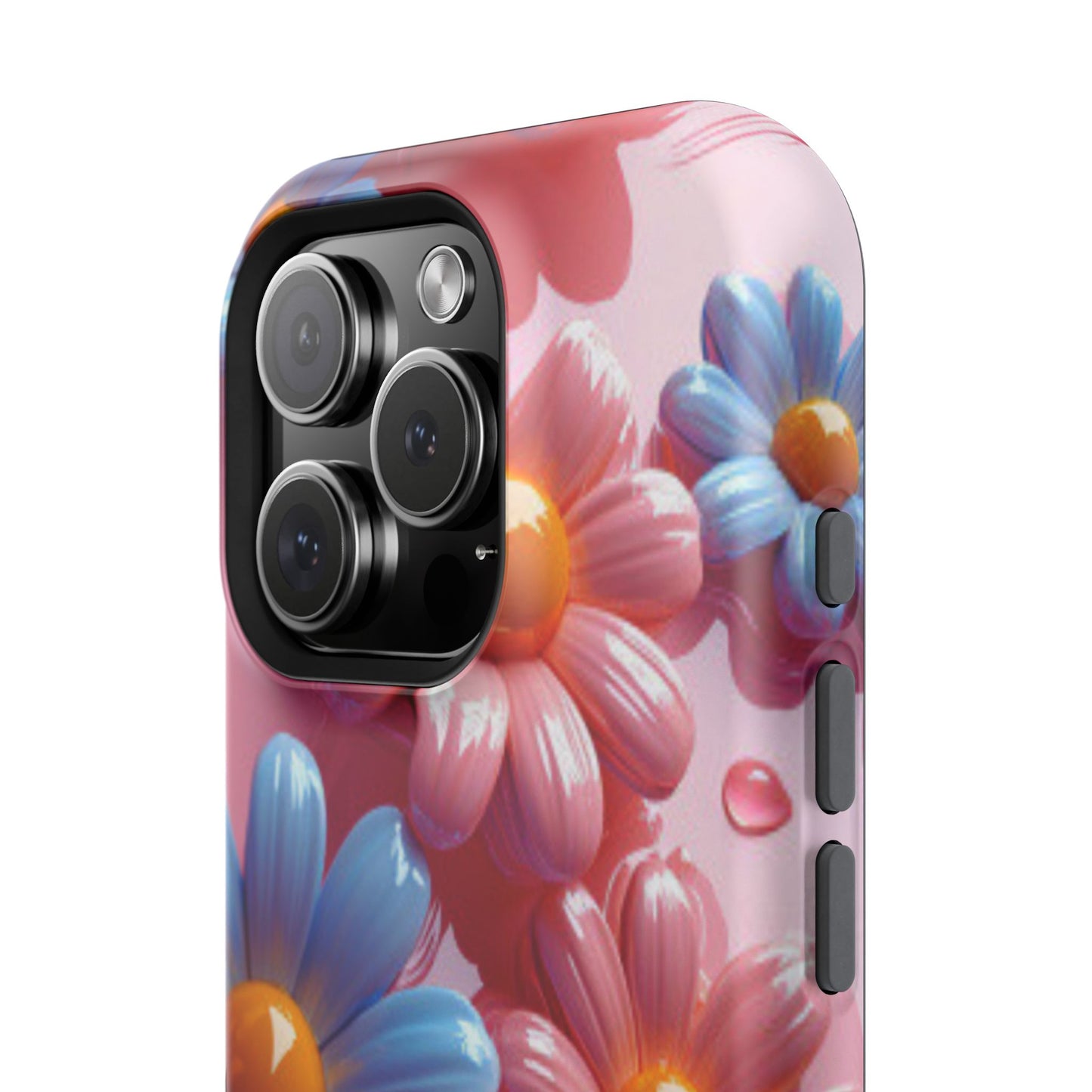 Pastel Daisy 3D MagSafe iPhone Case – Glossy Pink and Blue Floral Design, Full Protection