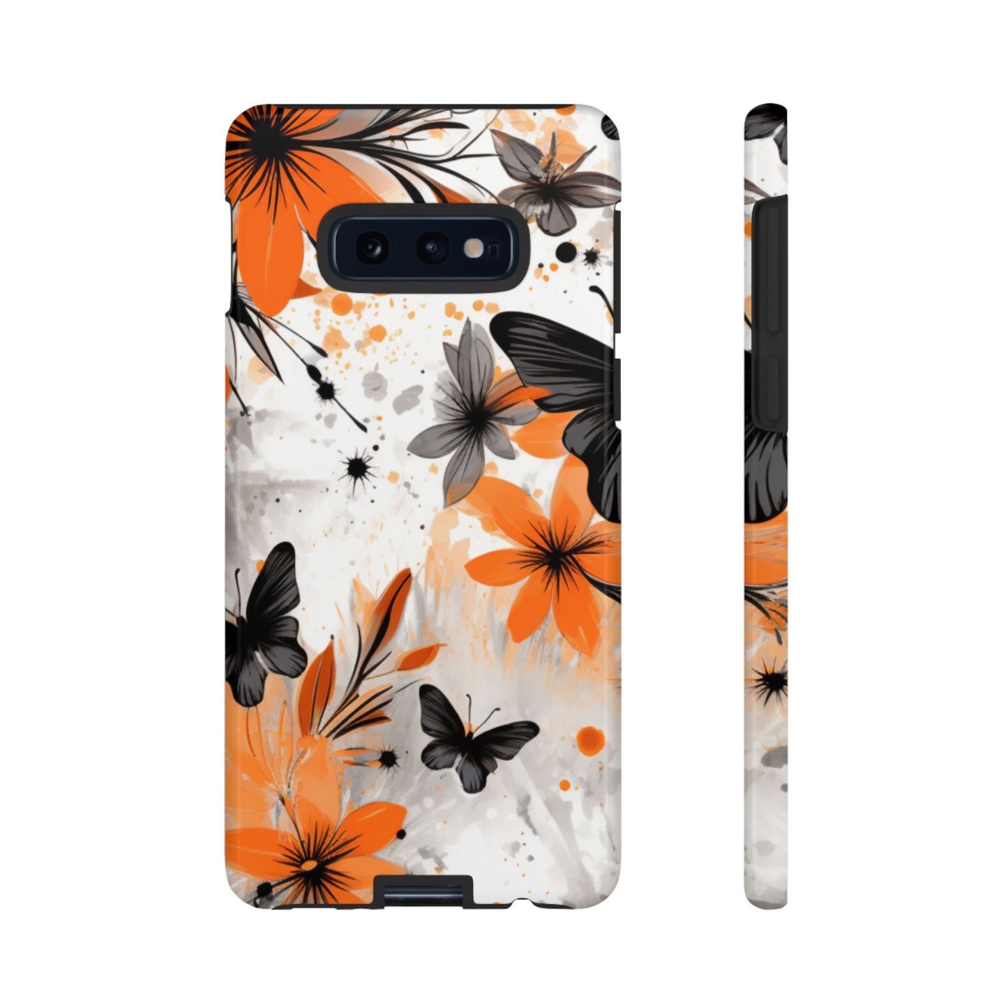 Orange Blossom & Black Butterfly Samsung Galaxy Case – Bold Floral Pattern with Modern Abstract Style