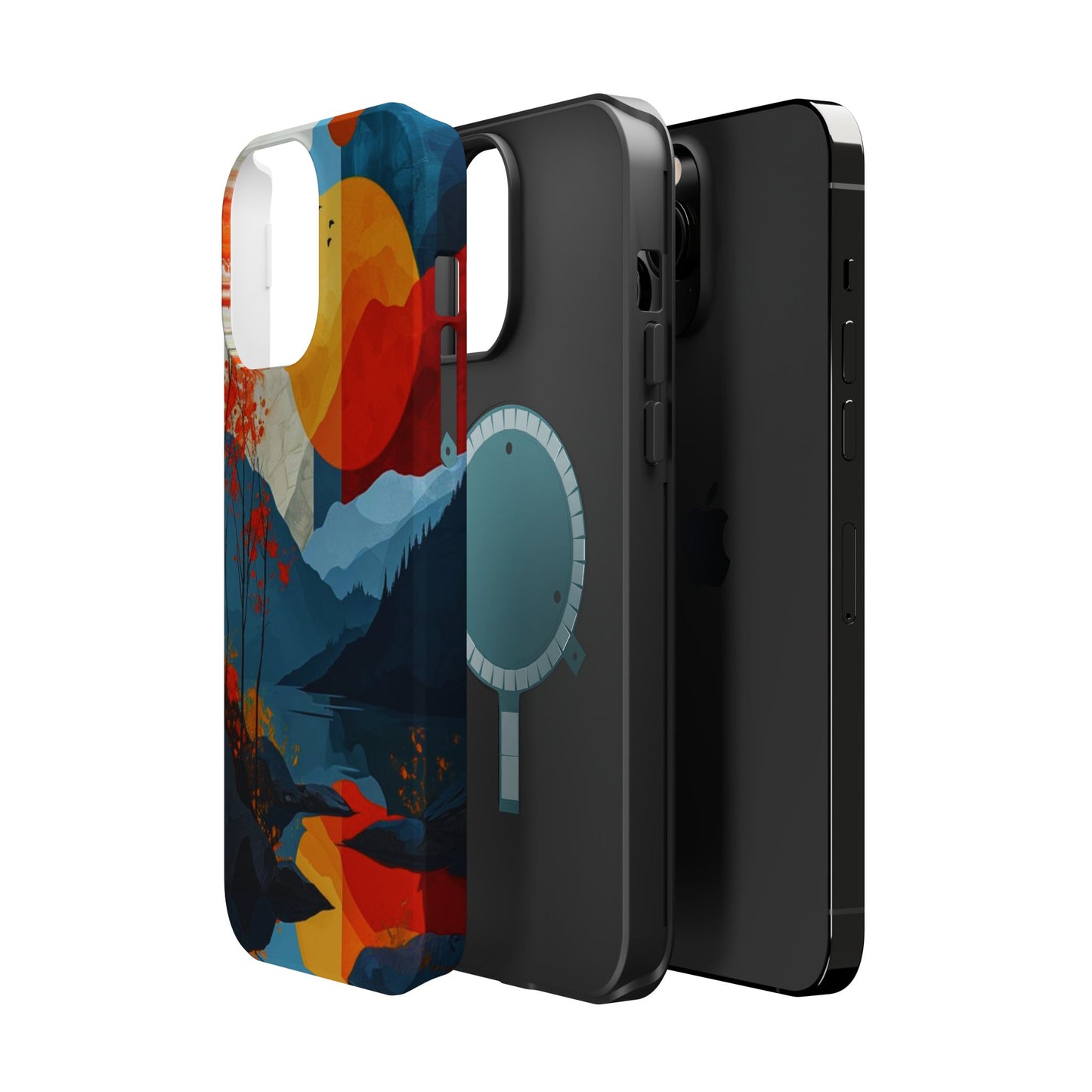 Abstract Autumn Landscape MagSafe iPhone Case – Bold Colorful Sunset Design, Dual-Layer Protection