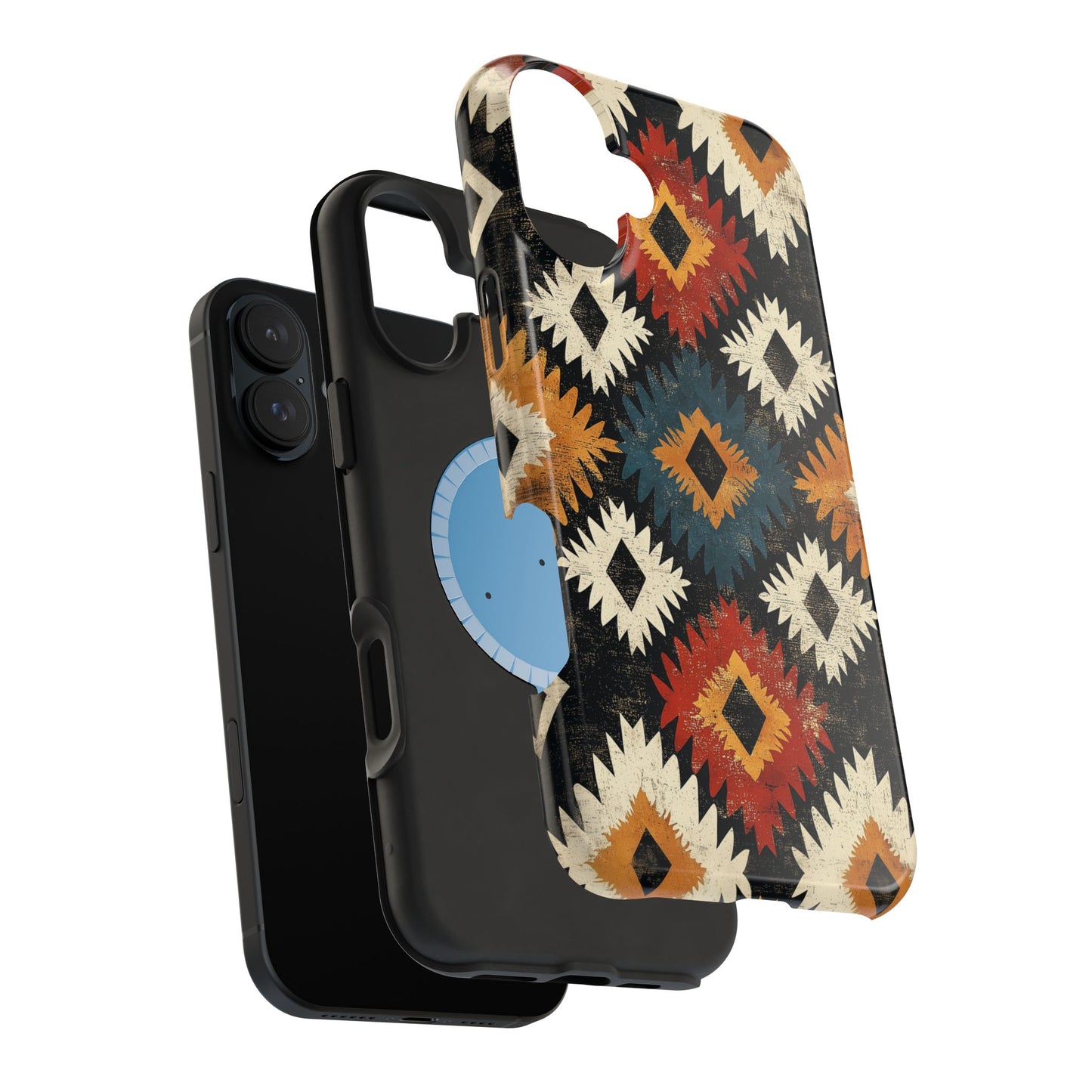 Rustic Tribal Sunburst Tough MagSafe iPhone Case – Vibrant Geometric Design, Dual-Layer Protection