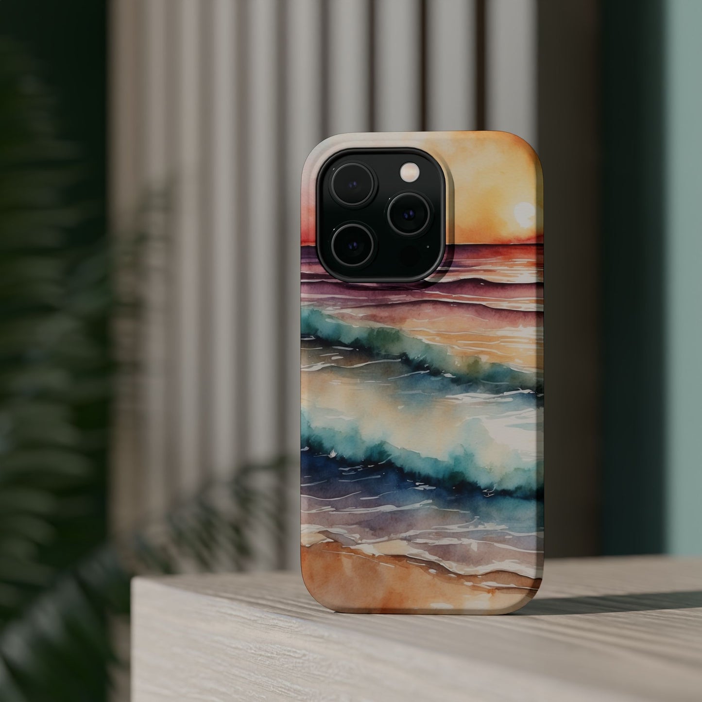 Sunset Waves MagSafe iPhone Case – Vibrant Watercolor Design