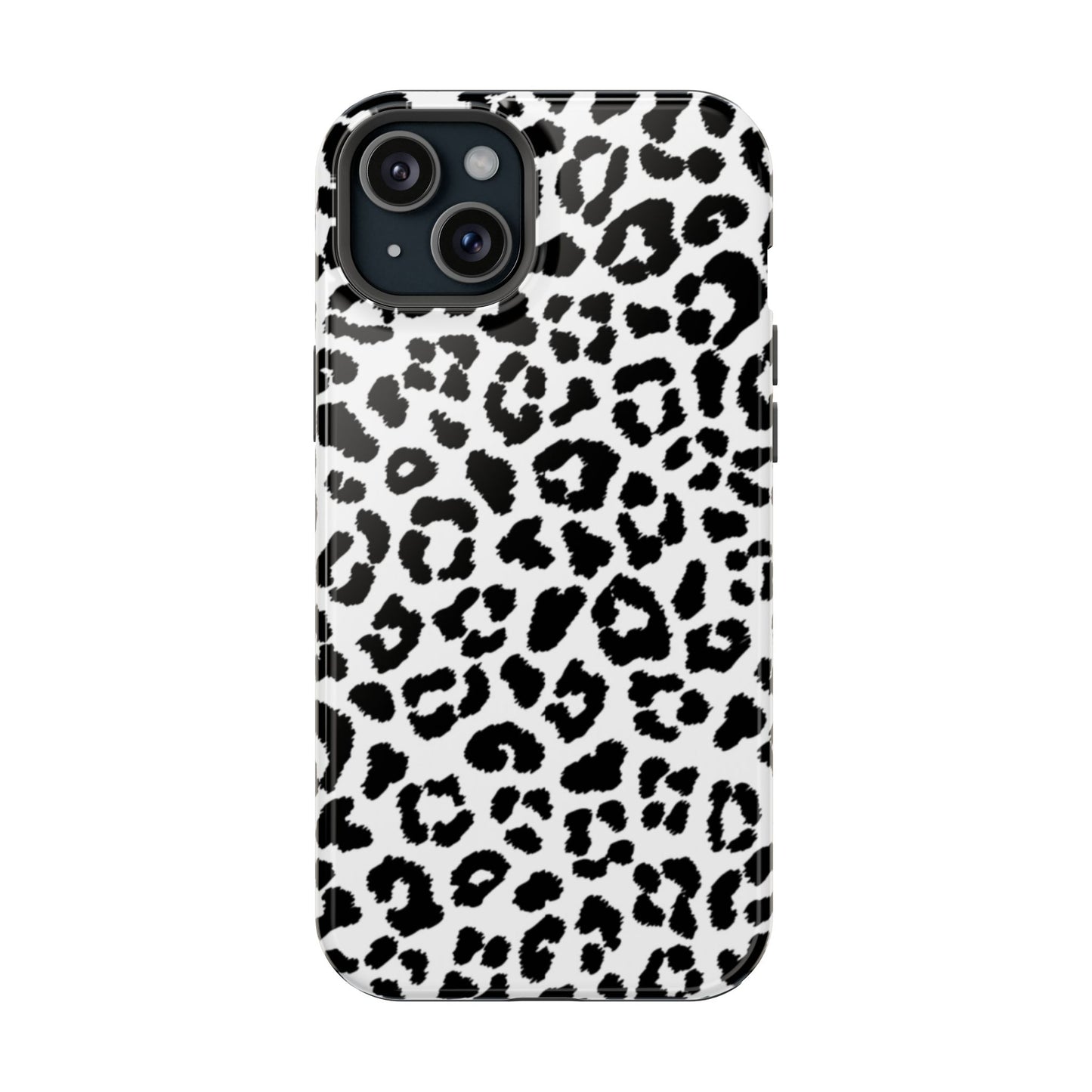 Monochrome Leopard Print Tough MagSafe iPhone Case – Classic Black and White Design with Dual-Layer Protection