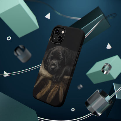 Adorable Black Labrador Puppy on Feathers MagSafe iPhone Case