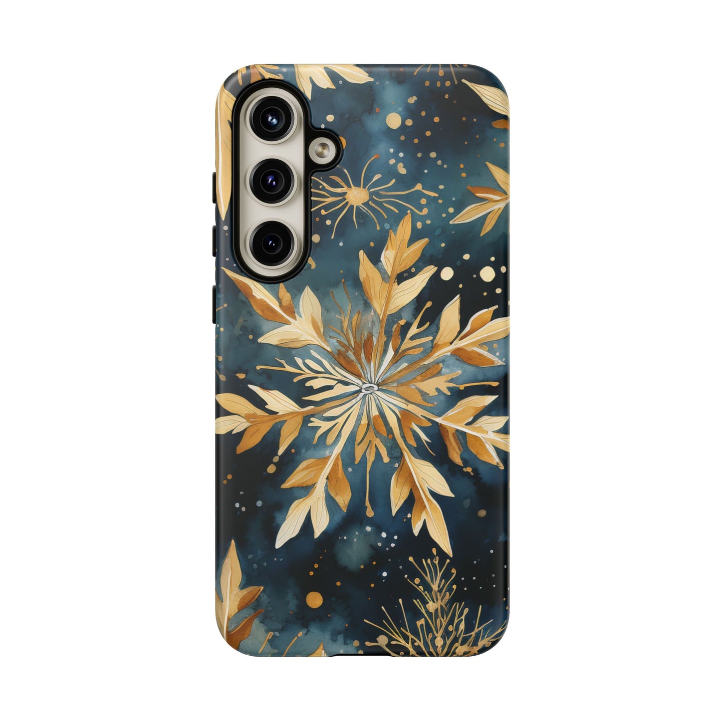 Gold Floral Snowflakes on Midnight Blue - Samsung Galaxy Series Case