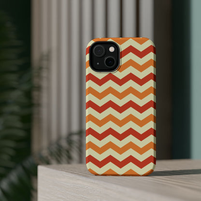 Warm Sunset Chevron – Orange, Red & Cream Geometric MagSafe iPhone Case