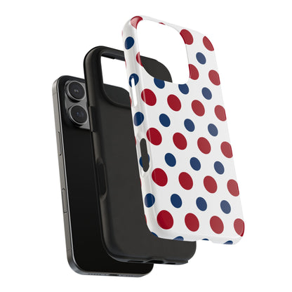 Patriotic Navy, White, and Red Polka Dot iPhone Case