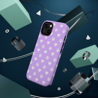 Lilac Paw Prints & Hearts – MagSafe iPhone Case