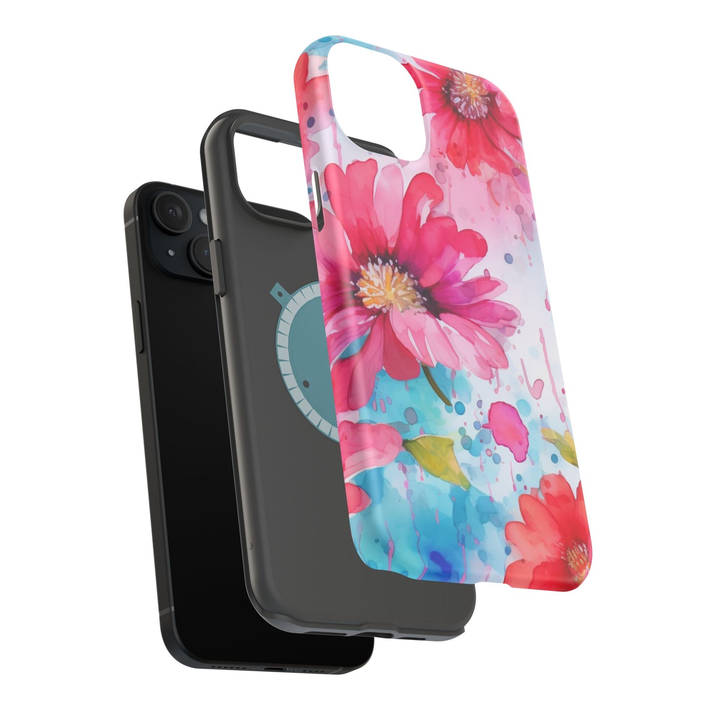 Vibrant Watercolor Red & Pink Floral - MagSafe iPhone Case