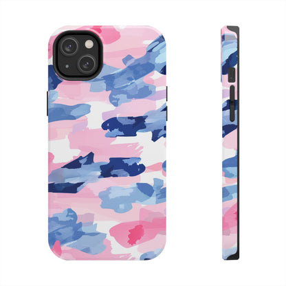 iPhone Case: Dynamic Pink & Navy Brushstroke Art