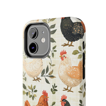 iPhone Case: Vintage Chicken Farmhouse Case – Rustic Leaves Design