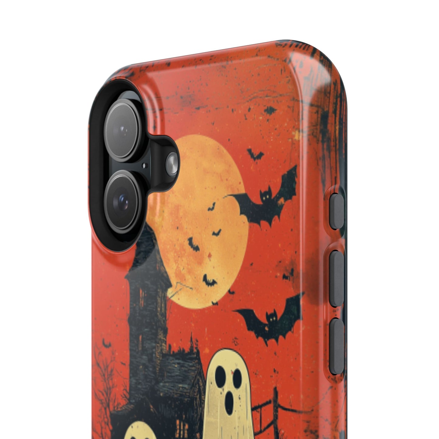 Haunted House & Ghosts MagSafe iPhone Case – Spooky Halloween Full Moon Design