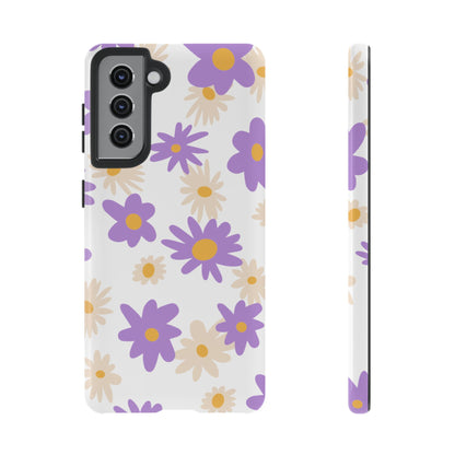 Retro Daisy Flower Samsung Galaxy Case – Pastel Purple & Cream Floral Design with Matte Finish