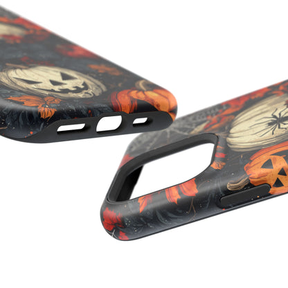 Hauntingly Elegant Halloween MagSafe iPhone Case – Pumpkins, Spiders, and Autumn Leaves Design