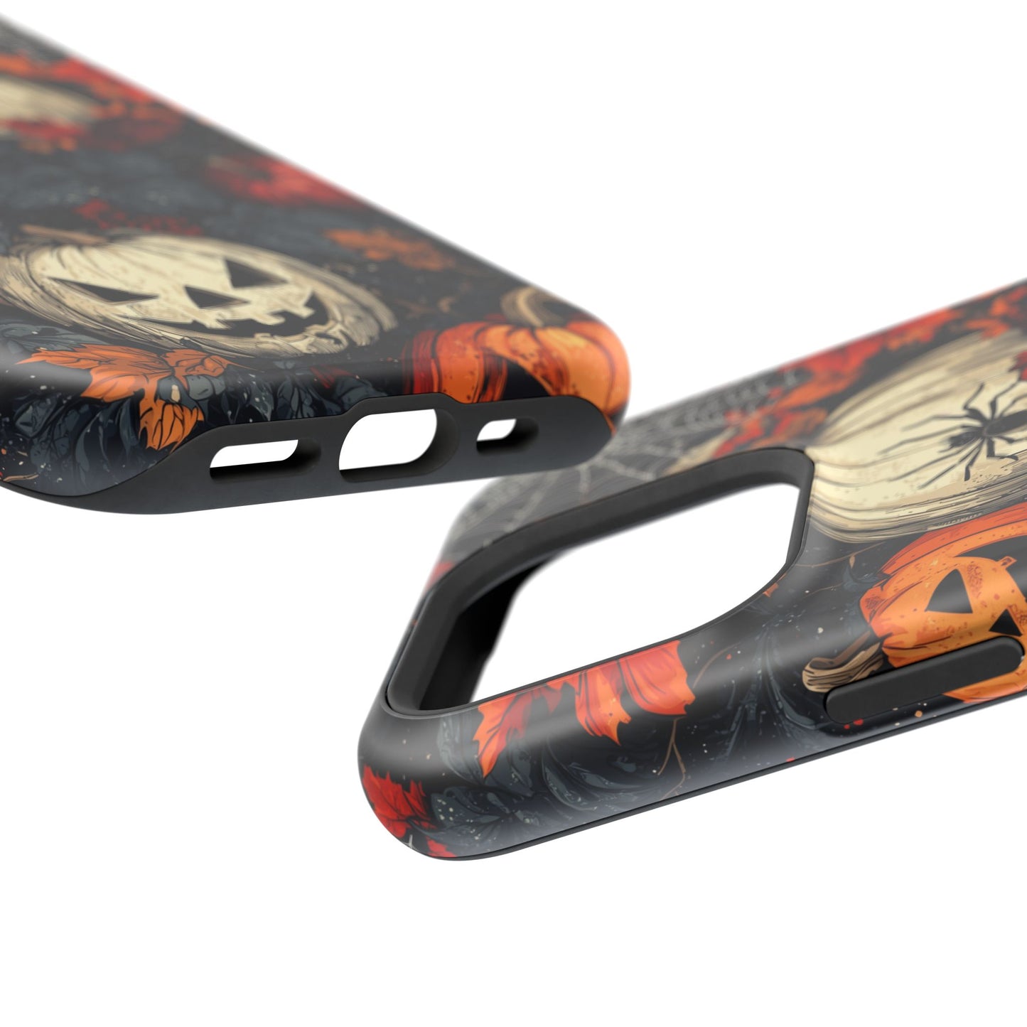 Hauntingly Elegant Halloween MagSafe iPhone Case – Pumpkins, Spiders, and Autumn Leaves Design