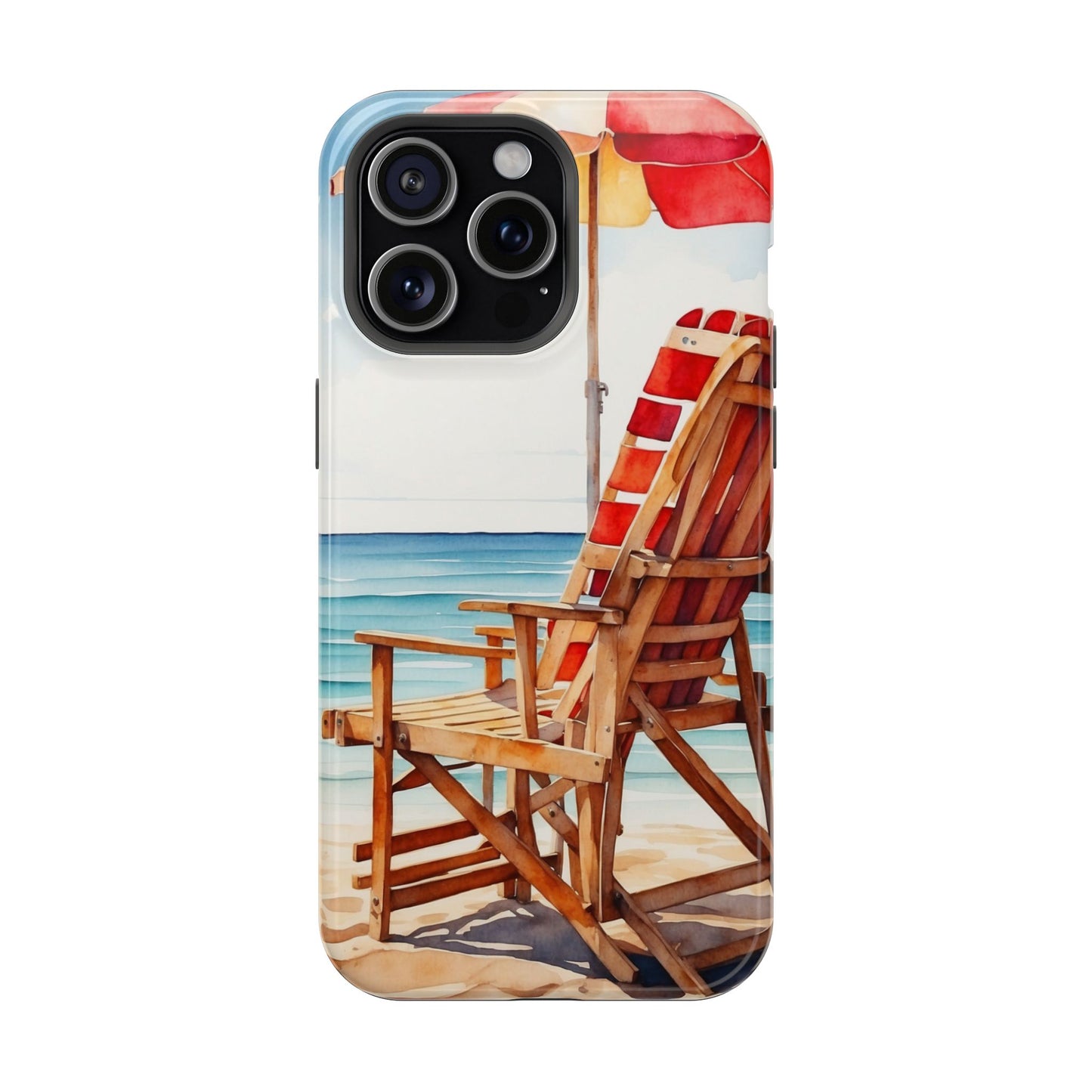 Beach Bliss MagSafe iPhone Series Case – Relaxing Seaside Chair and Umbrella Design