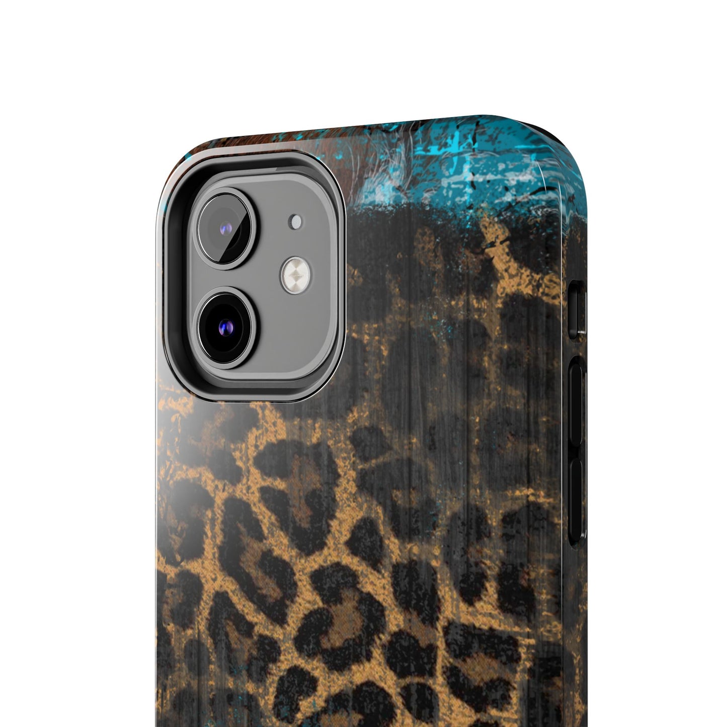 Boho Leopard and Turquoise Tough iPhone Case – Rustic Western Design with Dual-Layer Protection