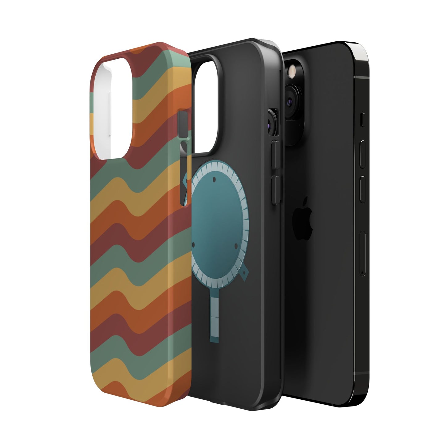 Retro Vibe Wavy Stripes MagSafe iPhone Case – 70s-Inspired in Teal, Orange, and Rust