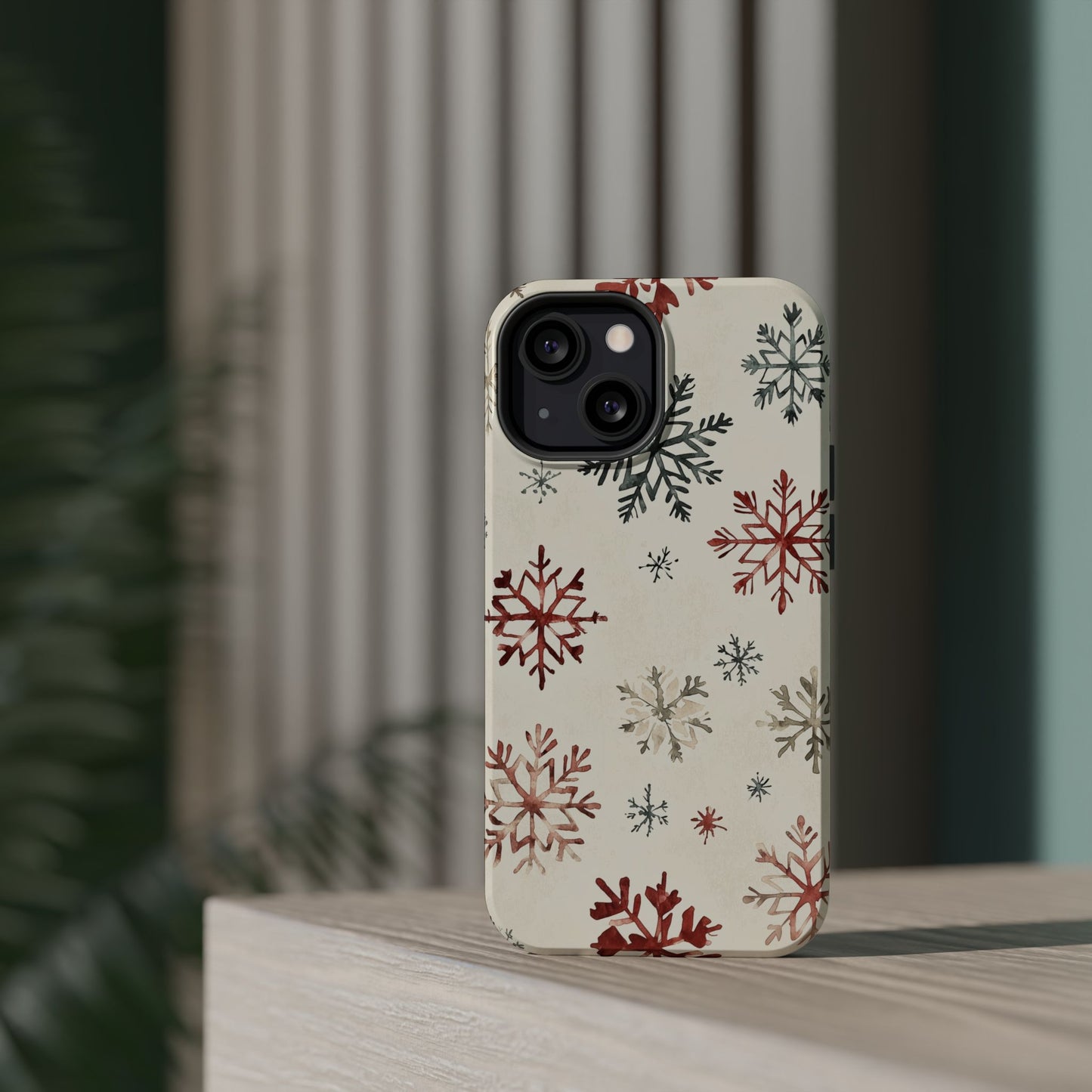 Vintage Red and Gray Snowflake Pattern – MagSafe iPhone Series Case