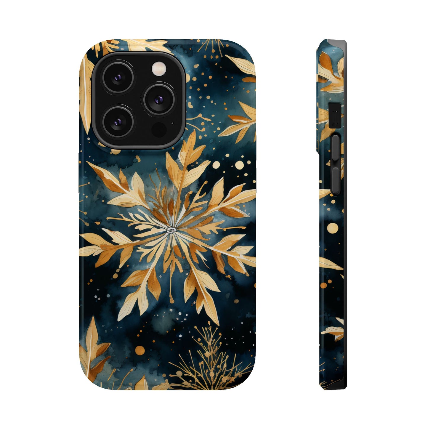 Gold Floral Snowflakes on Midnight Blue - MagSafe iPhone Series Case