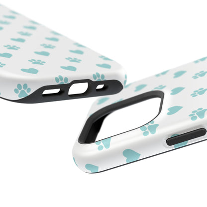 Mint Green Paw Print & Heart MagSafe Case – Pet Lover’s Magnetic Style