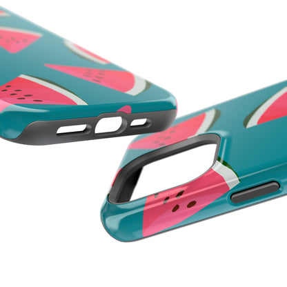 Watermelon Bliss MagSafe iPhone Case – Vibrant Summer Fruit Design on Teal Background