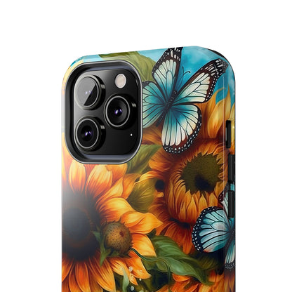 Aqua Blue Butterfly & Sunflower Art – iPhone Case