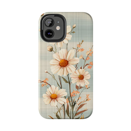 Vintage Plaid & Daisy Floral Tough iPhone Case – Dual-Layer Protection with Retro Flower Design